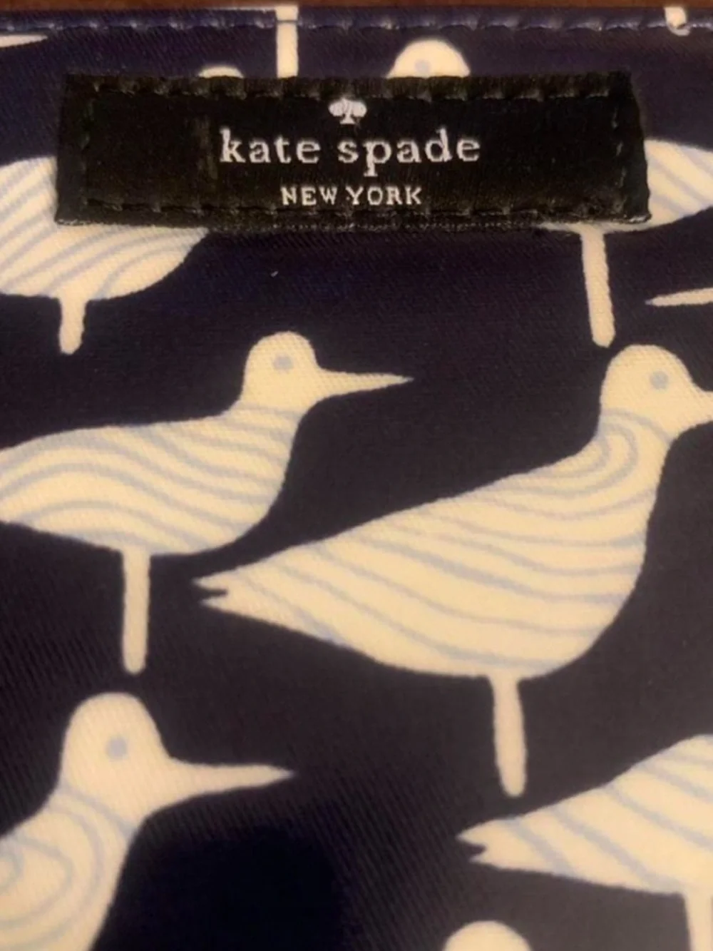 kate spade navy and white seagull print accessory pouch